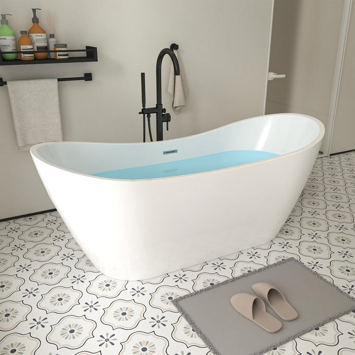 71" x 29" Modern Freestanding Acrylic Soaking Bathtub White Ergonomic Deep Soaker Tub Chrome Drain VA6903 - HomeBeyond