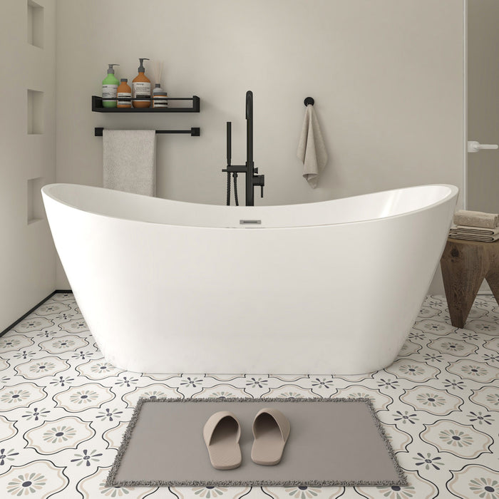 71" x 29" Modern Freestanding Acrylic Soaking Bathtub White Ergonomic Deep Soaker Tub Chrome Drain VA6903 - HomeBeyond