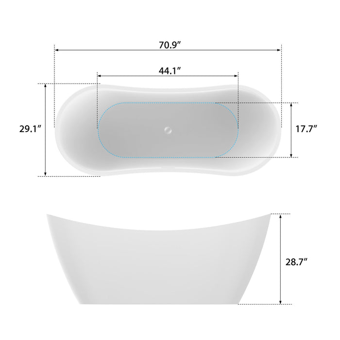 71" x 29" Modern Freestanding Acrylic Soaking Bathtub White Ergonomic Deep Soaker Tub Chrome Drain VA6903 - HomeBeyond