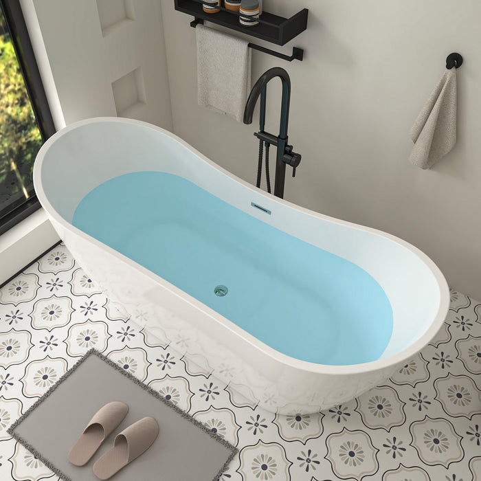 71" x 29" Modern Freestanding Acrylic Soaking Bathtub White Ergonomic Deep Soaker Tub Chrome Drain VA6903 - HomeBeyond