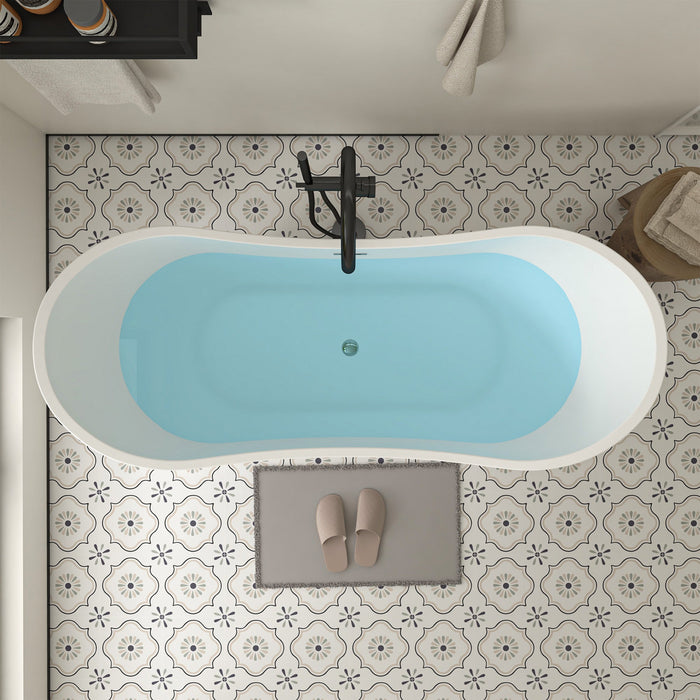 71" x 29" Modern Freestanding Acrylic Soaking Bathtub White Ergonomic Deep Soaker Tub Chrome Drain VA6903 - HomeBeyond