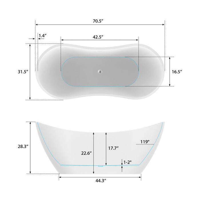 71" x 32" Modern Acrylic Oval Double Slipper Freestanding Soaking Bathtub - VA6517 - HomeBeyond