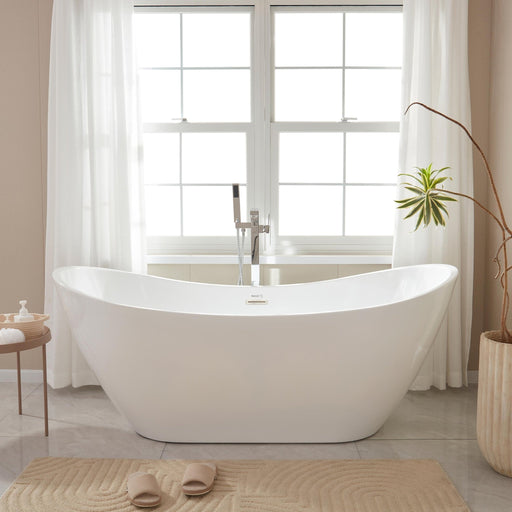 71" x 32" Modern Acrylic Oval Single Slipper Freestanding Soaking Bathtub with Brushed Nickel Drain - VA6517 - HomeBeyond