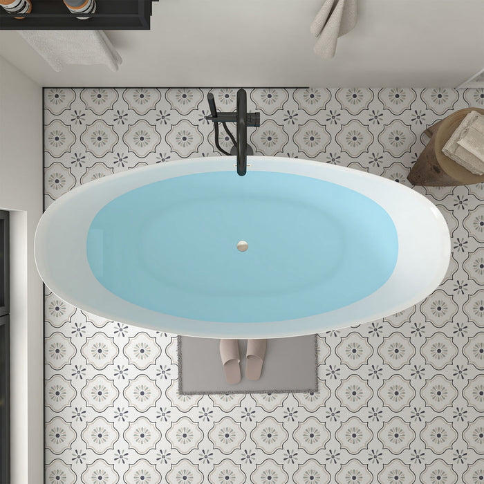 71" x 33" Modern Oval Freestanding Acrylic Soaking Bathtub White Large Soaker Tub Center Drain UPC Certified VA6807 - HomeBeyond