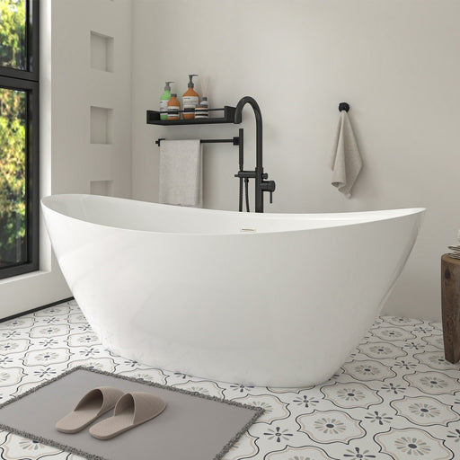 71" x 33" Modern Oval Freestanding Acrylic Soaking Bathtub White Large Soaker Tub Center Drain UPC Certified VA6807 - HomeBeyond