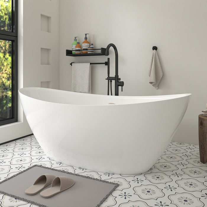 71" x 33" Modern Oval Freestanding Acrylic Soaking Bathtub White Large Soaker Tub Center Drain UPC Certified VA6807 - HomeBeyond