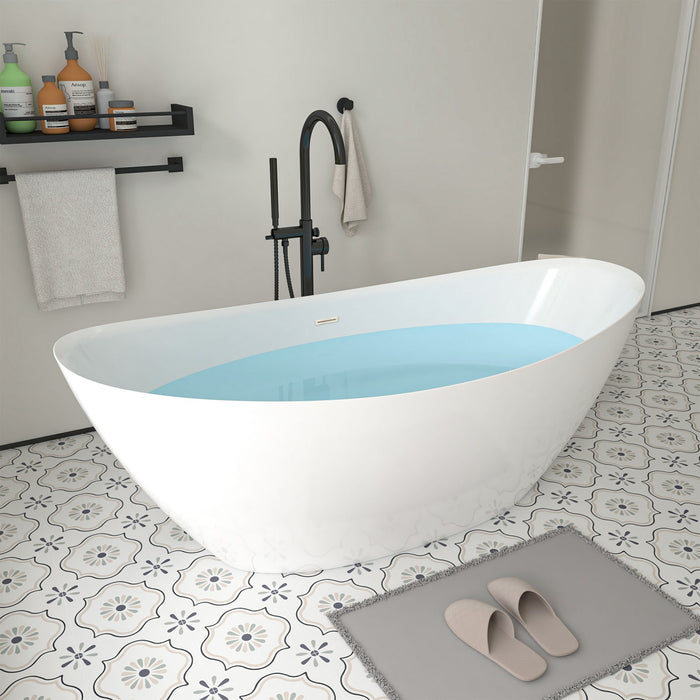 71" x 33" Modern Oval Freestanding Acrylic Soaking Bathtub White Large Soaker Tub Center Drain UPC Certified VA6807 - HomeBeyond