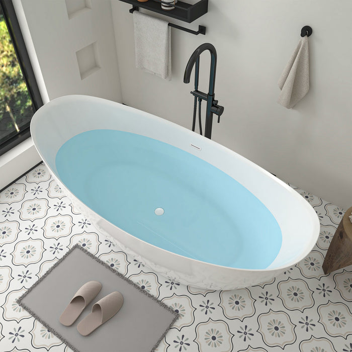71" x 33" Modern Oval Freestanding Acrylic Soaking Bathtub White Large Soaker Tub Center Drain UPC Certified VA6807 - HomeBeyond