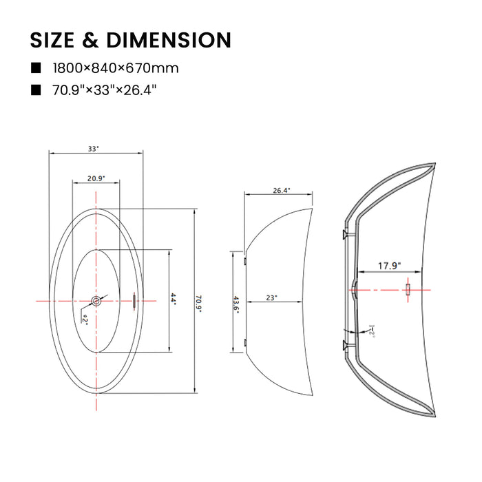 71" x 33" White Acrylic Freestanding Bathtub, Contemporary Design Soaking Tub with Overflow and Pop-up Drain - HomeBeyond