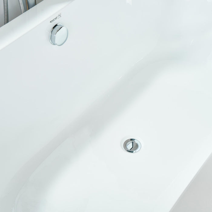 71” x 34“ Freestanding White Acrylic Bathtub Modern Stand Alone Soaking Tub - HomeBeyond