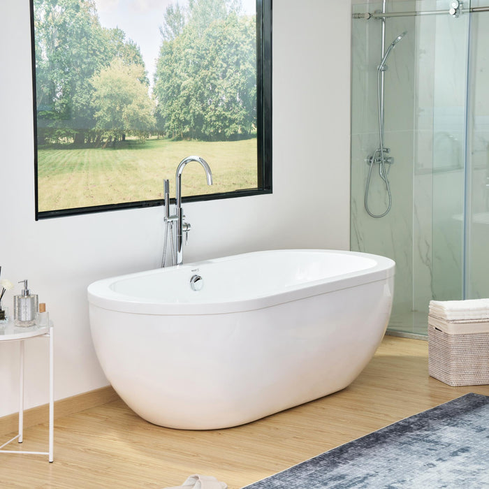 71” x 34“ Freestanding White Acrylic Bathtub Modern Stand Alone Soaking Tub - HomeBeyond