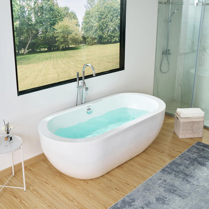 71” x 34“ Freestanding White Acrylic Bathtub Modern Stand Alone Soaking Tub - HomeBeyond