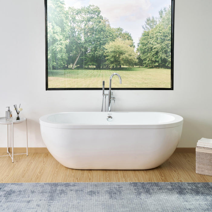 71” x 34“ Freestanding White Acrylic Bathtub Modern Stand Alone Soaking Tub - HomeBeyond