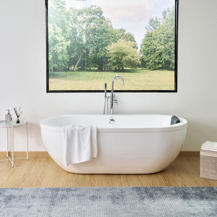 71” x 34“ Freestanding White Acrylic Bathtub Modern Stand Alone Soaking Tub - HomeBeyond