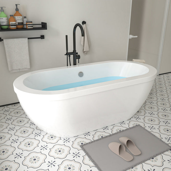 71" x 34" Modern Freestanding Acrylic Soaking Bathtub White Large Soaker Tub Chrome Drain UPC Certified VA6837 - HomeBeyond