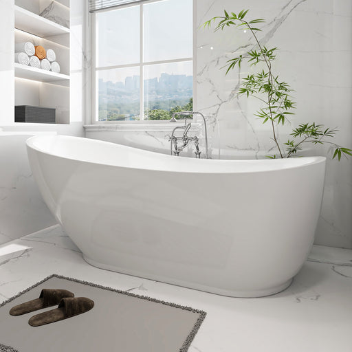 71" x 35" Modern Freestanding Acrylic Soaking Bathtub White Oval Single Slipper Soaker Tub VA6512-L - HomeBeyond