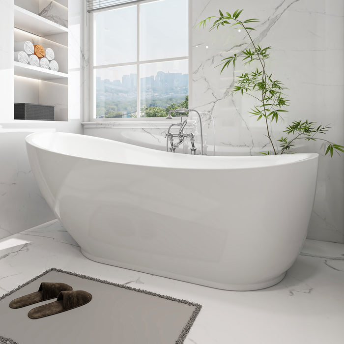 71" x 35" Modern Freestanding Acrylic Soaking Bathtub White Oval Single Slipper Soaker Tub VA6512-L - HomeBeyond