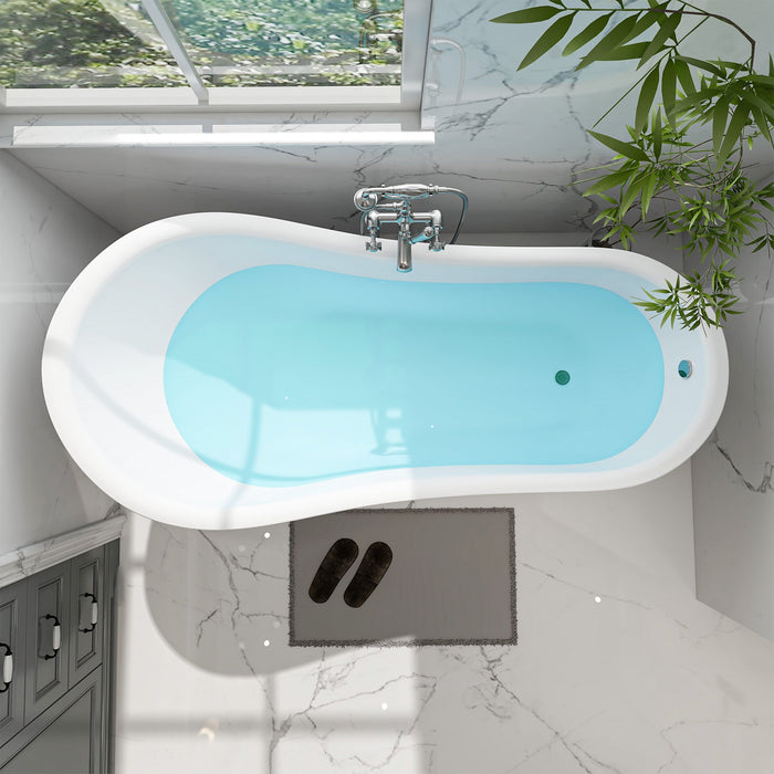 71" x 35" Modern Freestanding Acrylic Soaking Bathtub White Oval Single Slipper Soaker Tub VA6512-L - HomeBeyond