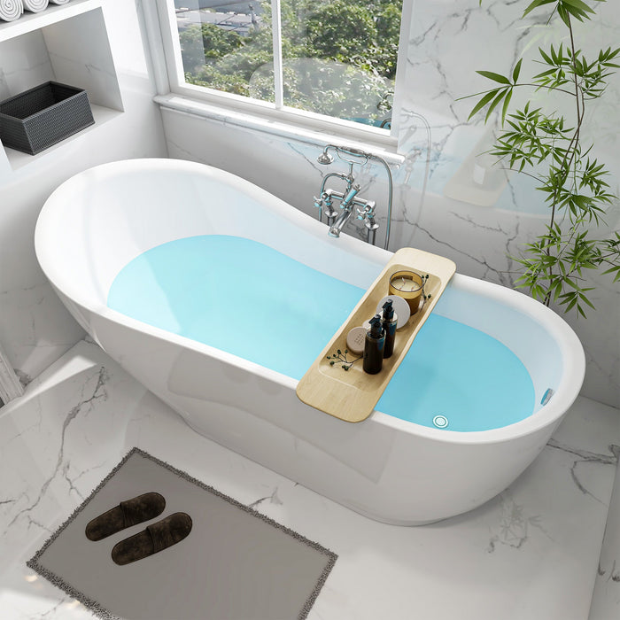 71" x 35" Modern Freestanding Acrylic Soaking Bathtub White Oval Single Slipper Soaker Tub VA6512-L - HomeBeyond