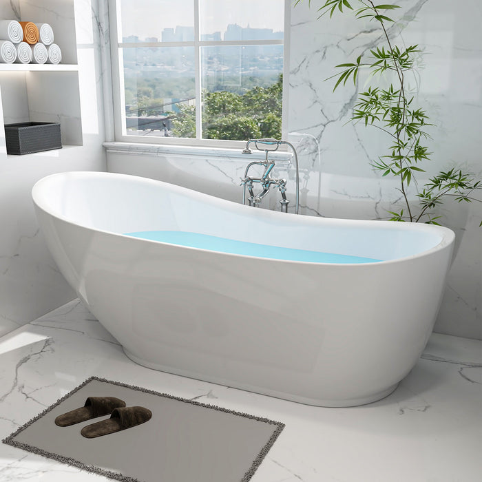 71" x 35" Modern Freestanding Acrylic Soaking Bathtub White Oval Single Slipper Soaker Tub VA6512-L - HomeBeyond