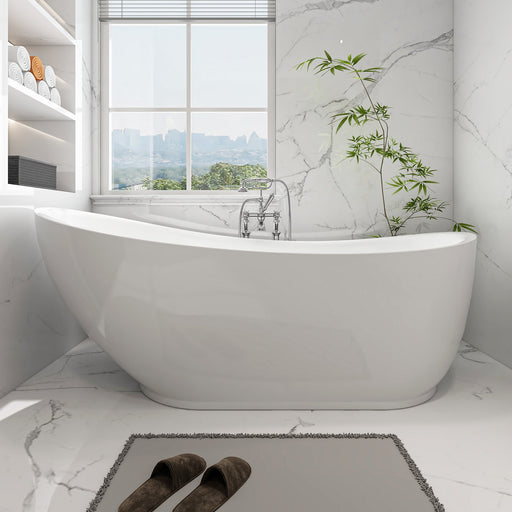 71" x 35" Modern Freestanding Acrylic Soaking Bathtub White Oval Single Slipper Soaker Tub VA6512-L - HomeBeyond