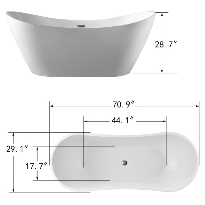 71"x29" Freestanding Acrylic Bathtub-VA6903 - HomeBeyond