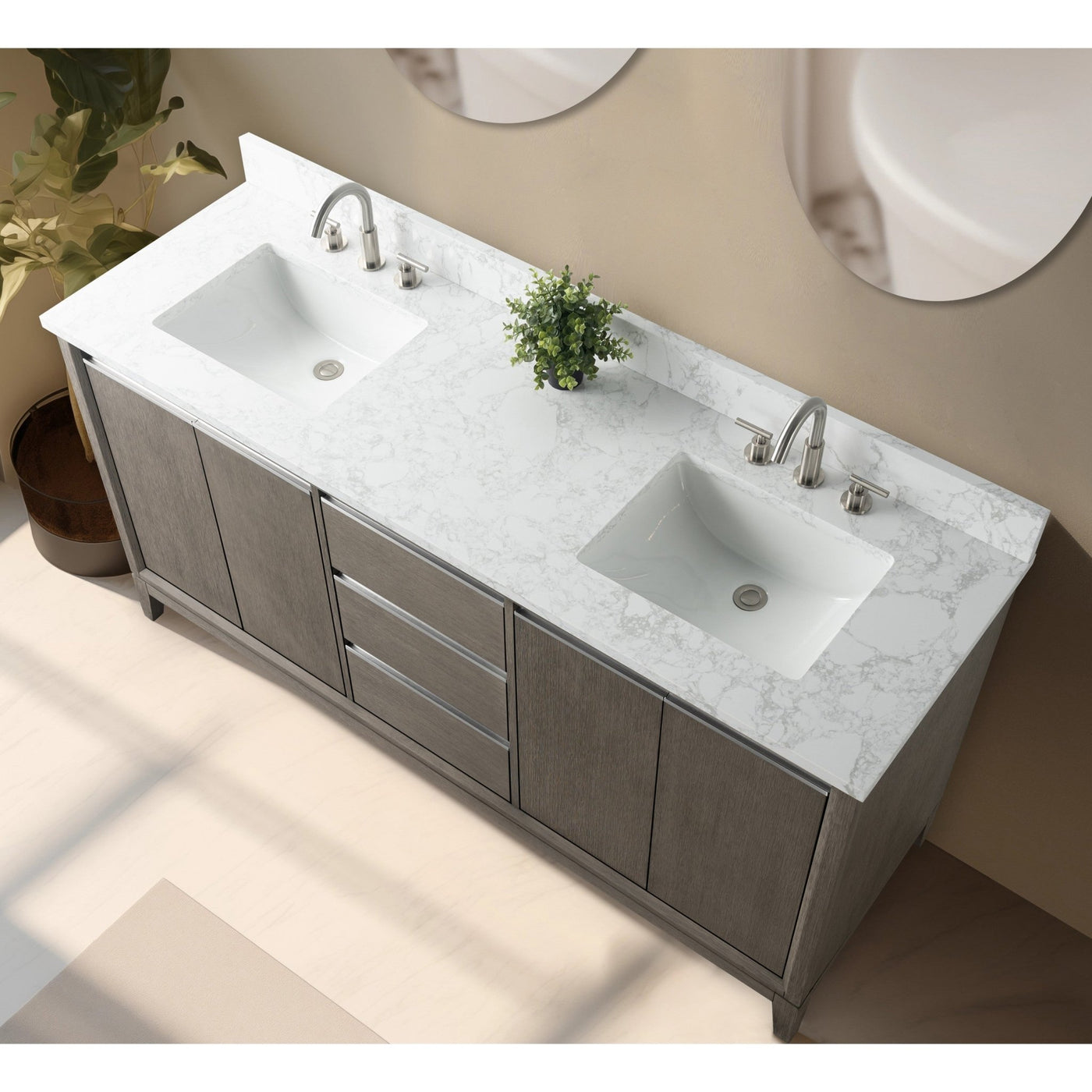 72" Double Sink Bathroom Vanity with Engineered Marble Top, With Soft ...