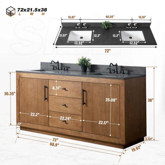 72" Double Sink Bathroom Vanity with Sink and Top, With Soft Closing Doors - HomeBeyond