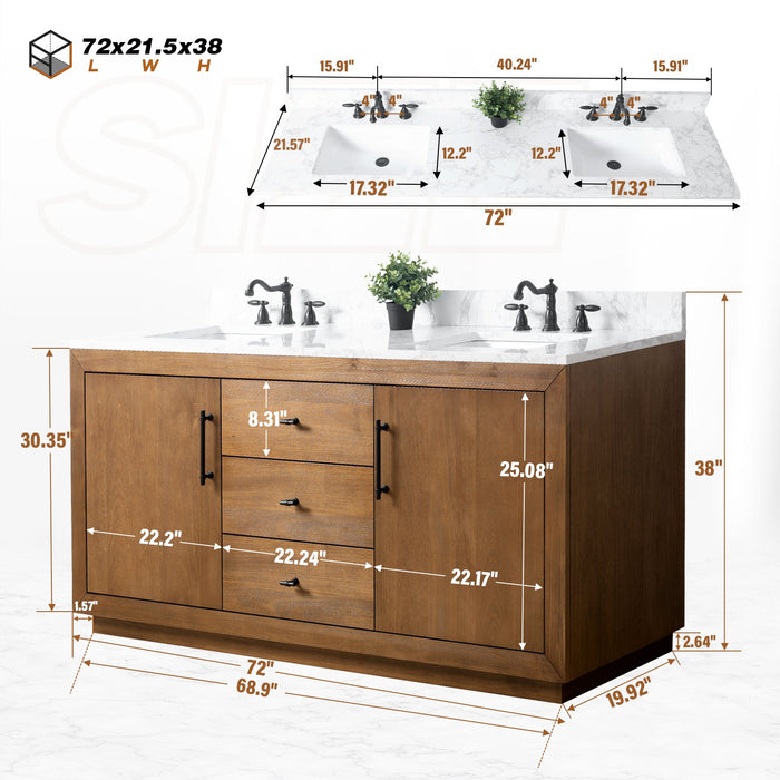 72" Double Sink Bathroom Vanity with Sink and Top, With Soft Closing Doors - HomeBeyond