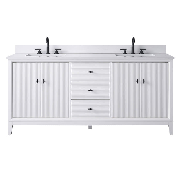 72" Double Sink Freestanding Bath Vanity Cabinet with White Engineered Marble Top - HomeBeyond