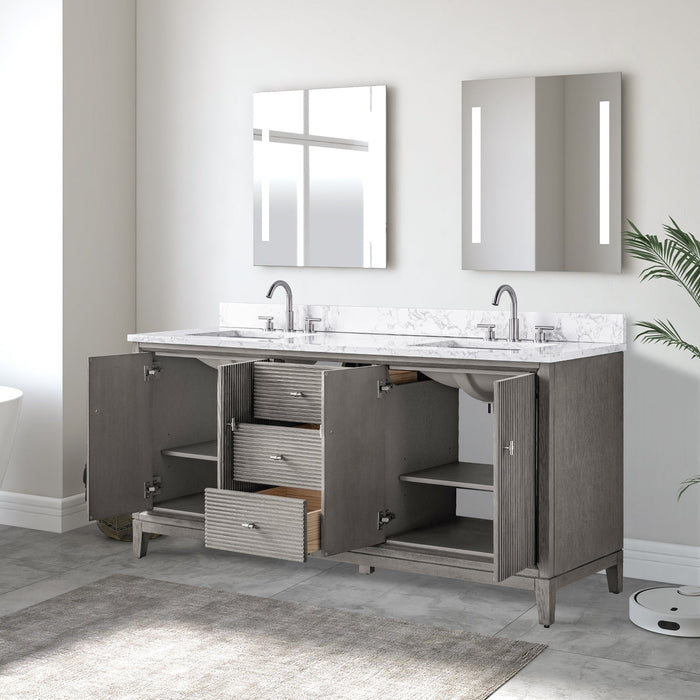 72" Double Sink Freestanding Bath Vanity Cabinet with White Engineered Marble Top - HomeBeyond