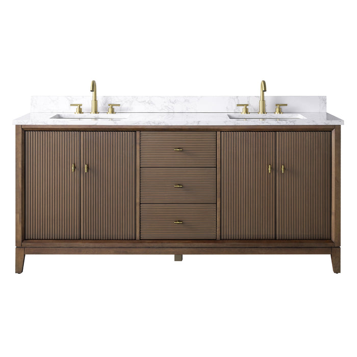 72" Double Sink Freestanding Bath Vanity Cabinet with White Engineered Marble Top - HomeBeyond