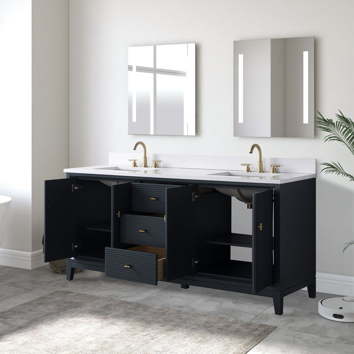 72" Double Sink Freestanding Bath Vanity Cabinet with White Engineered Marble Top - HomeBeyond