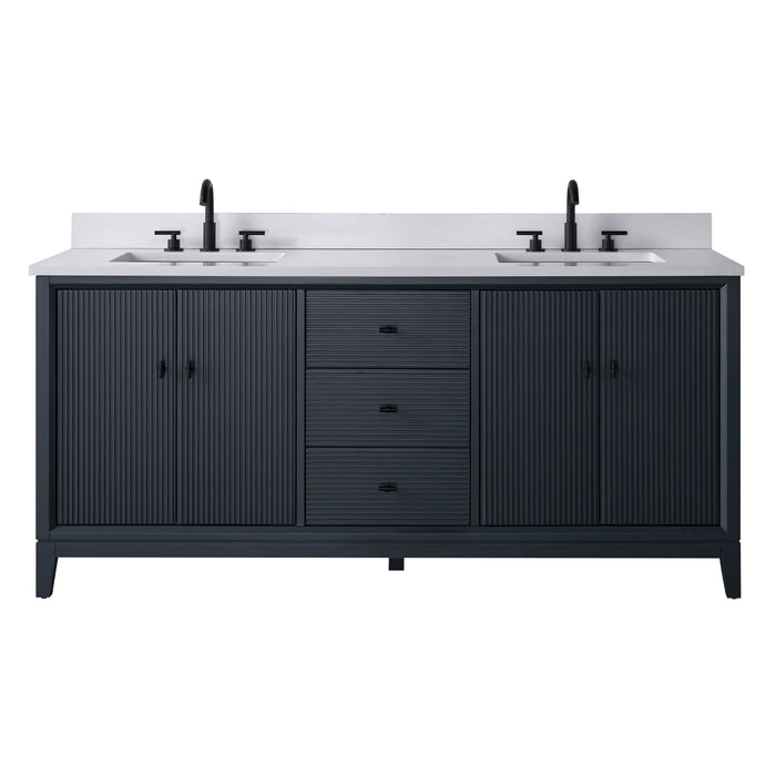 72" Double Sink Freestanding Bath Vanity Cabinet with White Engineered Marble Top - HomeBeyond