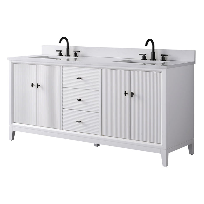 72" Double Sink Freestanding Bath Vanity Cabinet with White Engineered Marble Top - HomeBeyond