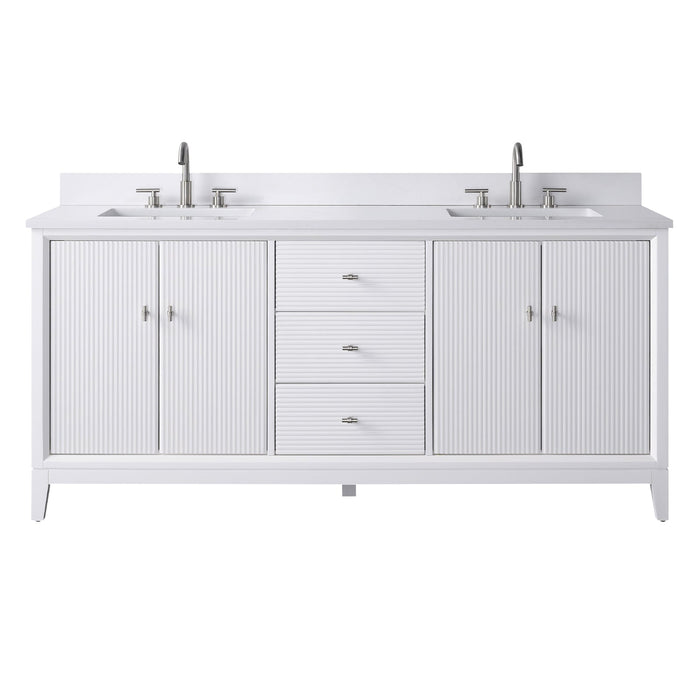 72" Double Sink Freestanding Bath Vanity Cabinet with White Engineered Marble Top - HomeBeyond
