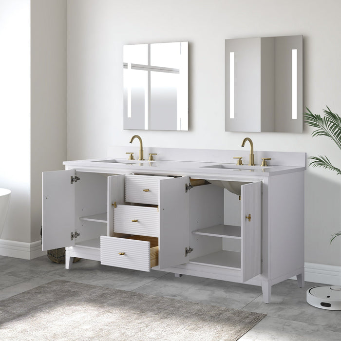 72" Double Sink Freestanding Bath Vanity Cabinet with White Engineered Marble Top - HomeBeyond