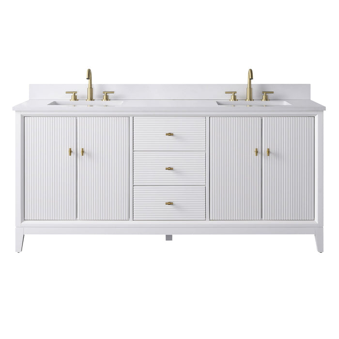 72" Double Sink Freestanding Bath Vanity Cabinet with White Engineered Marble Top - HomeBeyond