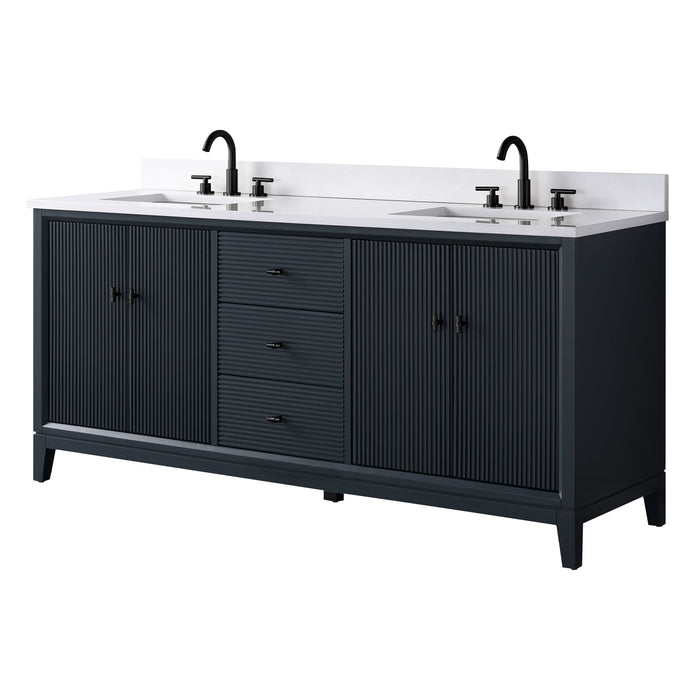 72" Double Sink Freestanding Bath Vanity Cabinet with White Engineered Marble Top - HomeBeyond