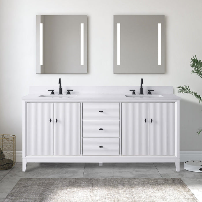 72" Double Sink Freestanding Bath Vanity Cabinet with White Engineered Marble Top - HomeBeyond