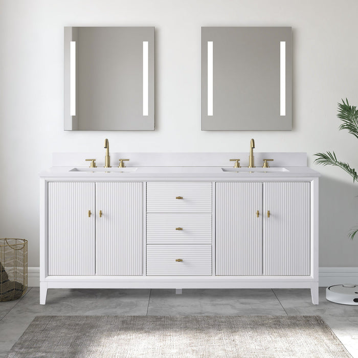 72" Double Sink Freestanding Bath Vanity Cabinet with White Engineered Marble Top - HomeBeyond