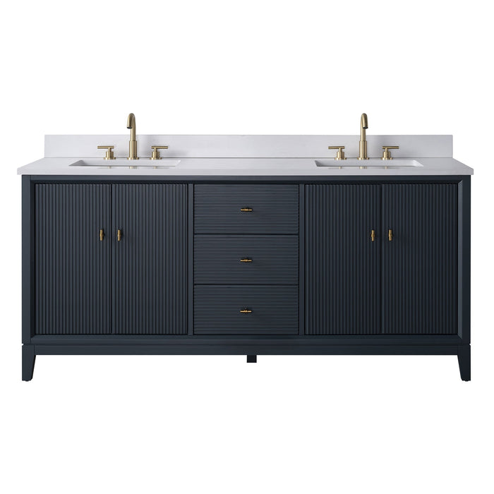 72" Double Sink Freestanding Bath Vanity Cabinet with White Engineered Marble Top - HomeBeyond