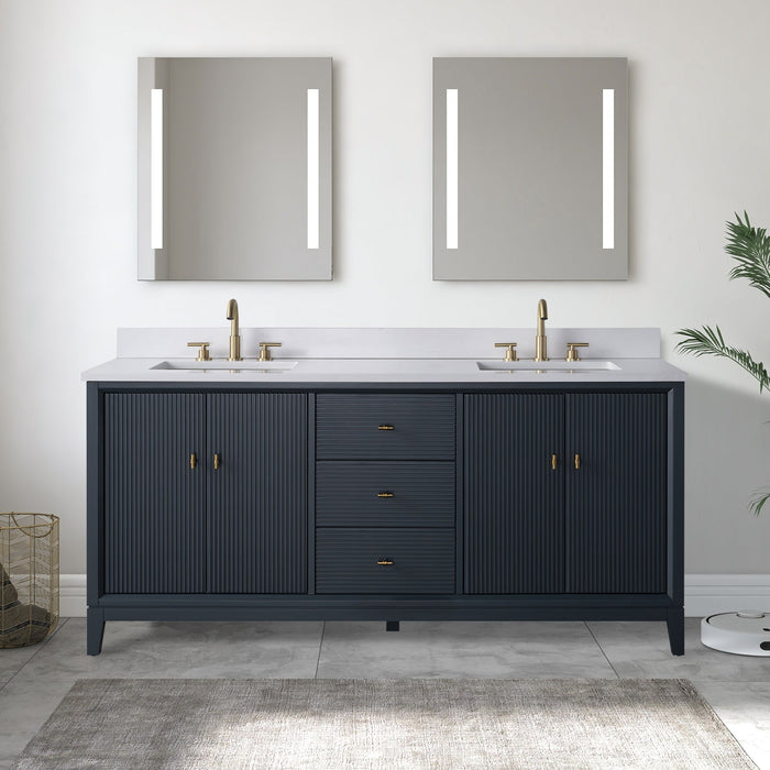 72" Double Sink Freestanding Bath Vanity Cabinet with White Engineered Marble Top - HomeBeyond