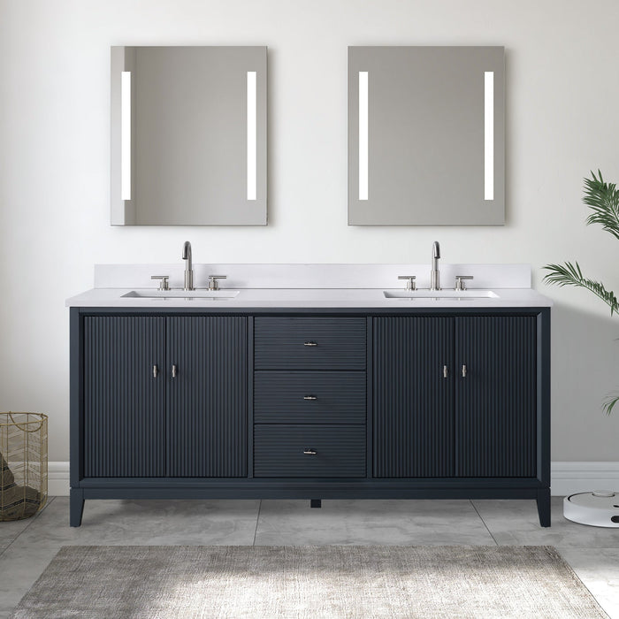 72" Double Sink Freestanding Bath Vanity Cabinet with White Engineered Marble Top - HomeBeyond