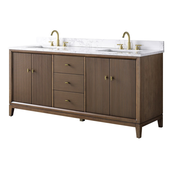 72" Double Sink Freestanding Bath Vanity Cabinet with White Engineered Marble Top - HomeBeyond