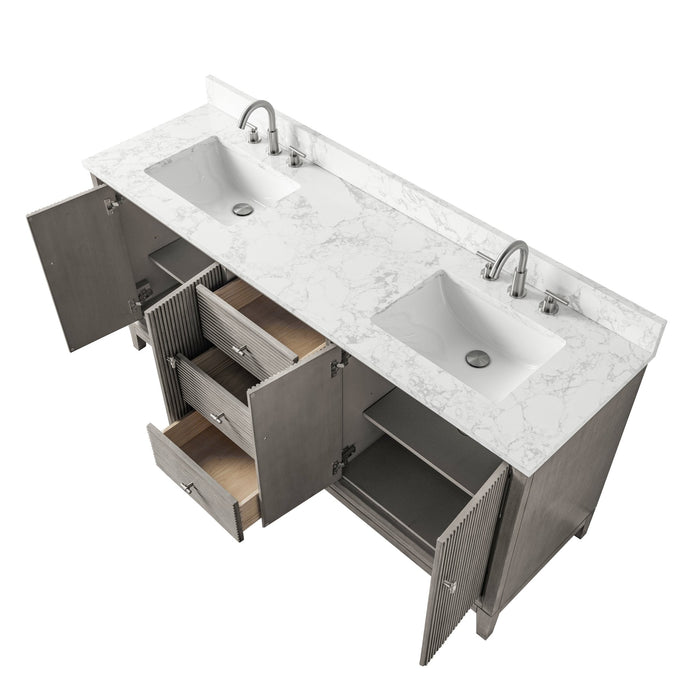 72" Double Sink Freestanding Bath Vanity Cabinet with White Engineered Marble Top - HomeBeyond