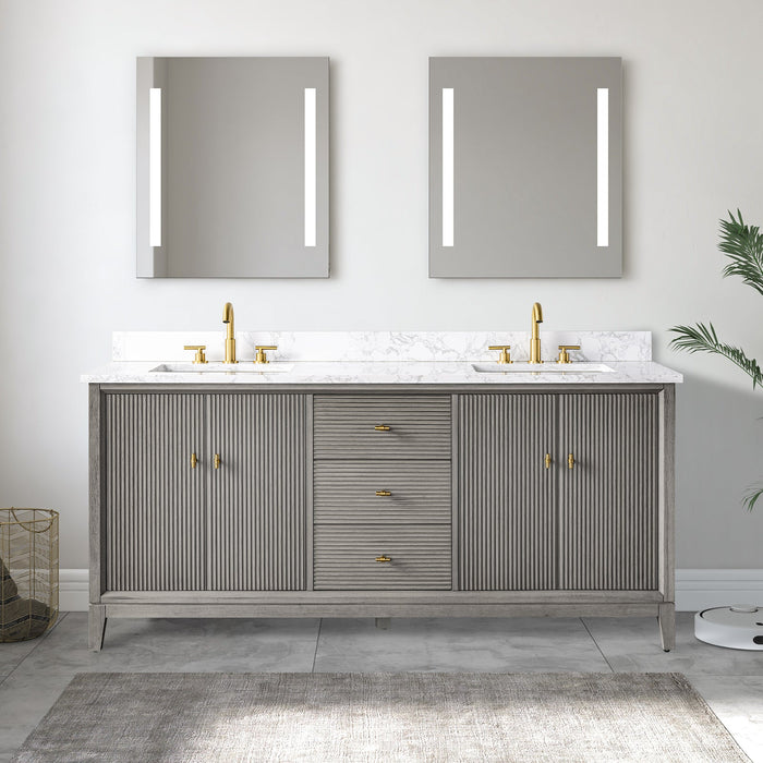 72" Double Sink Freestanding Bath Vanity Cabinet with White Engineered Marble Top - HomeBeyond