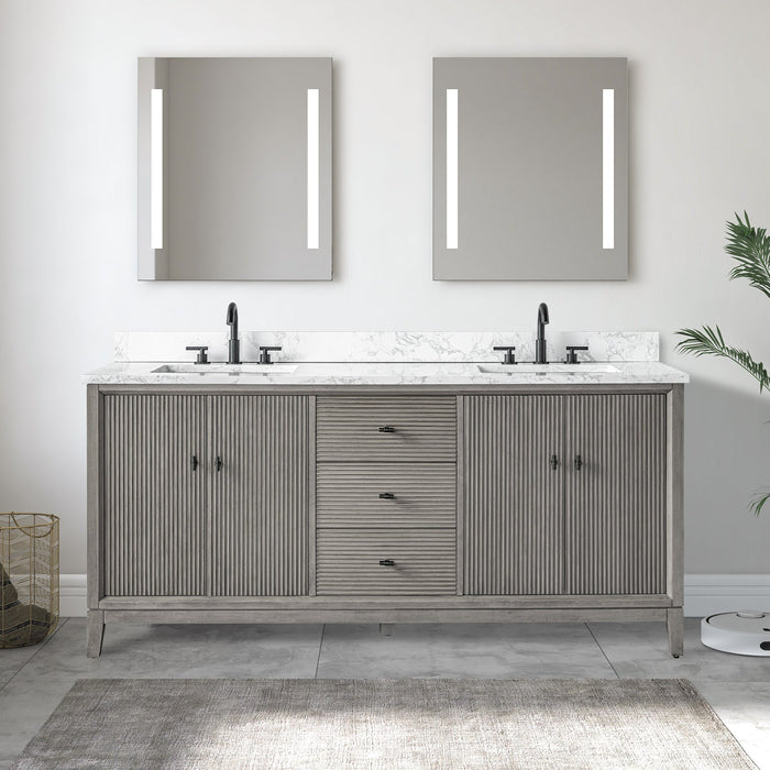 72" Double Sink Freestanding Bath Vanity Cabinet with White Engineered Marble Top - HomeBeyond