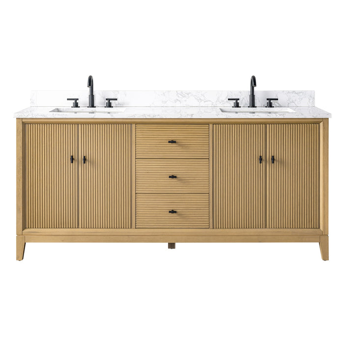 72" Double Sink Freestanding Bath Vanity Cabinet with White Engineered Marble Top - HomeBeyond
