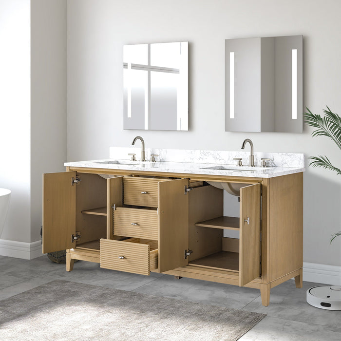 72" Double Sink Freestanding Bath Vanity Cabinet with White Engineered Marble Top - HomeBeyond